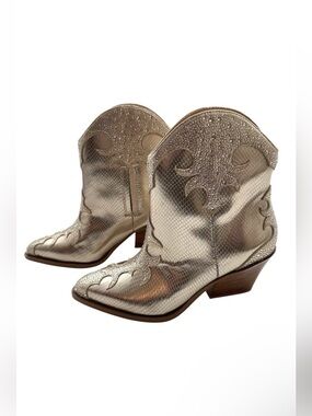 Jessica Simpson Champagne Zolly Snake Print Rhinestone Western Boots Size 7